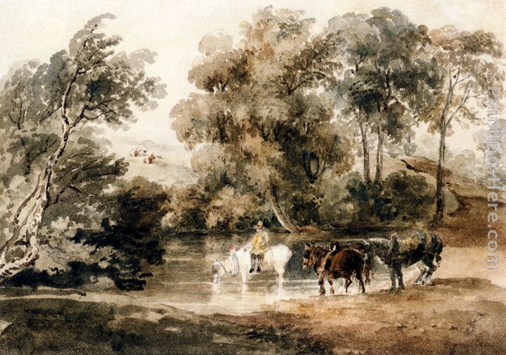 Horses Drinking At A Pool painting - Peter de Wint Horses Drinking At A Pool art painting